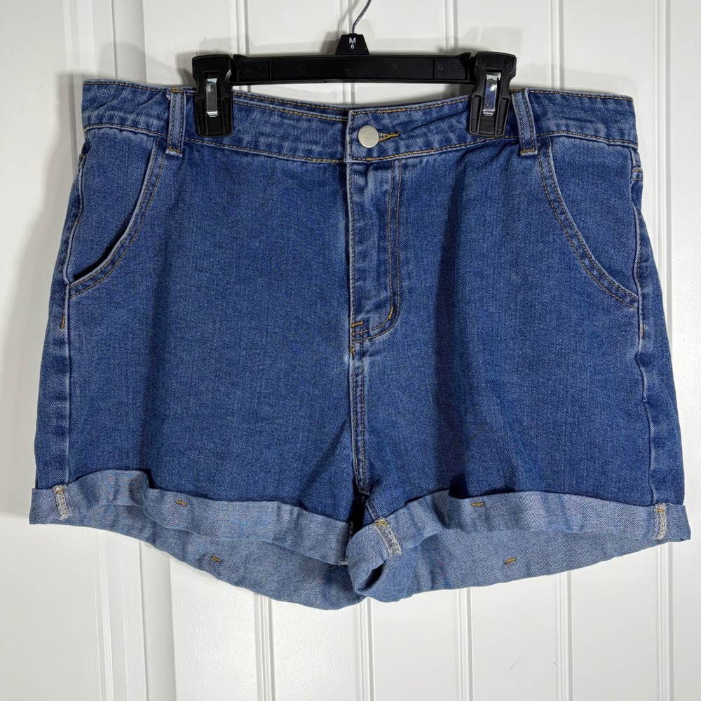 SHEIN Womens Medium Wash Cuffed Denim Shorts Blue Size XL 12